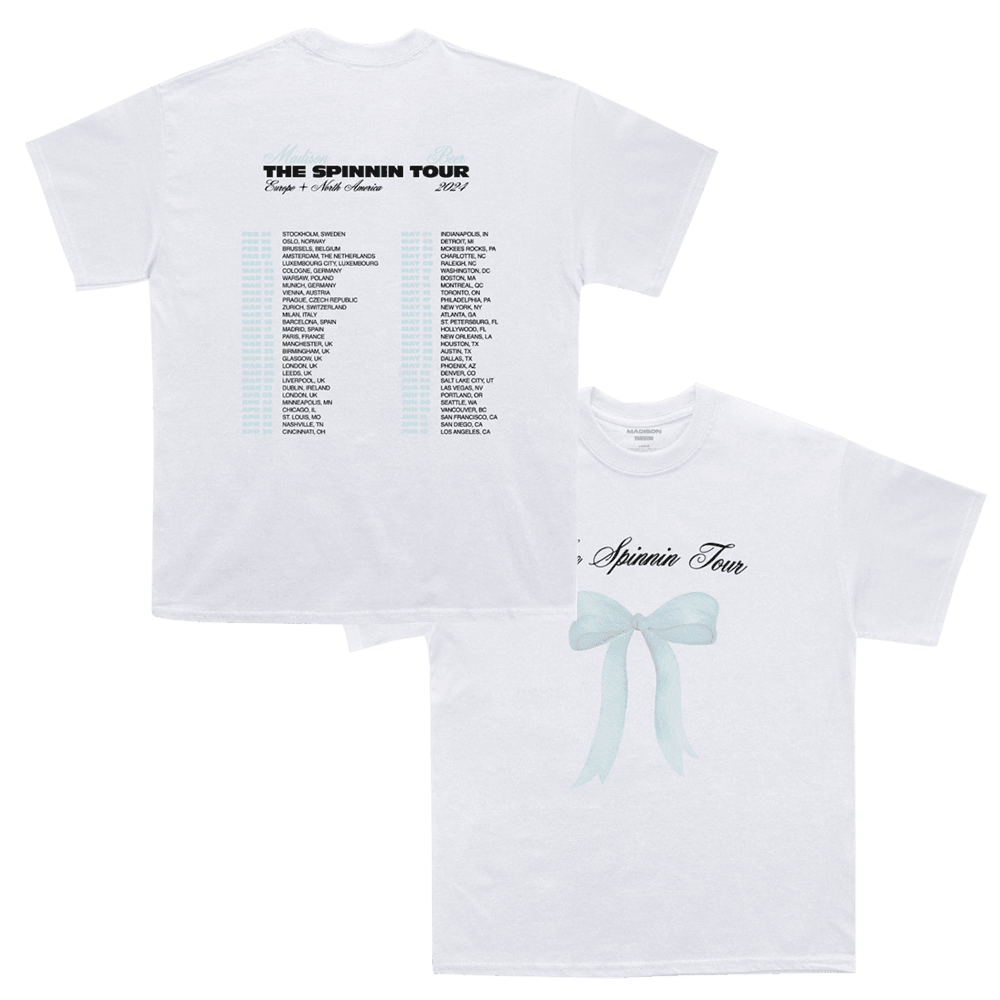 Madison Beer Merch Spinnin Tour Baby Blue Bow T-shirt Music Fans Gifts