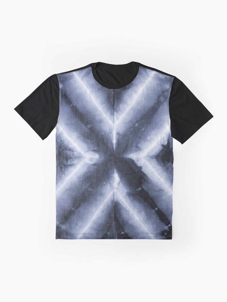 Dark Blue Tie Dye X Print Photo Graphic T-Shirt