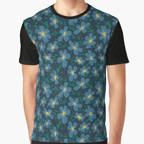 Blue Yellow Groovy Retro Flowers Graphic T-Shirt