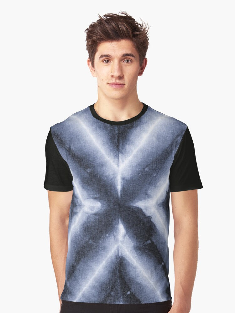 Dark Blue Tie Dye X Print Photo Graphic T-Shirt