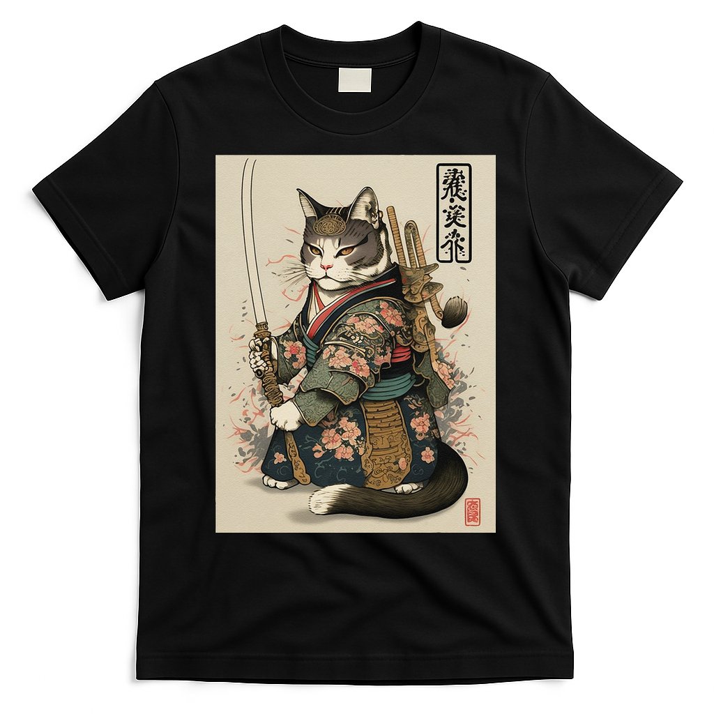 Ninja Cat Anime Style Samurai Cat T-Shirt
