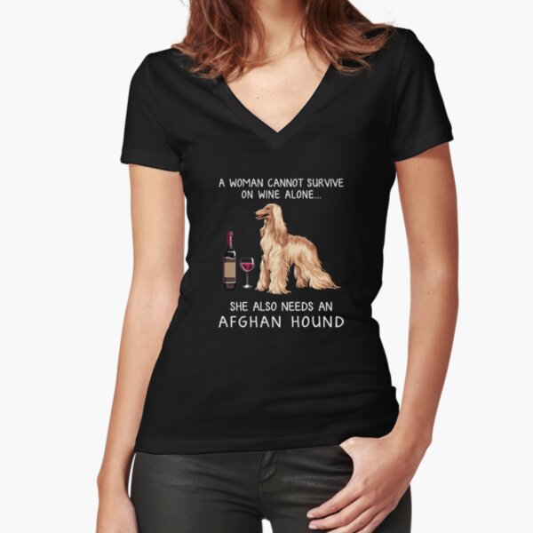 Afghan Hound and wine Funny dog Fitted V-Neck T-Shirt