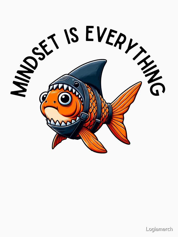 Mindset is Everything Goldfish Shark Funny Motivational Big Fish Motivational by Logiamerch