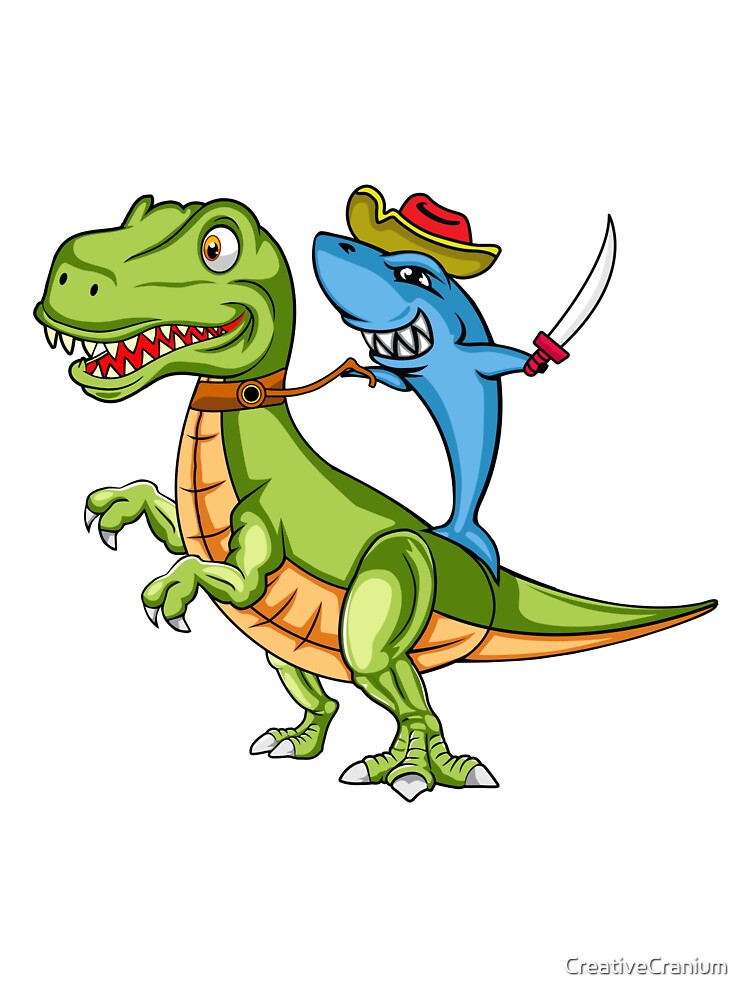 Cute Pirate Shark Riding Dinosaur T-Rex in The Kawaii Style by CreativeCranium