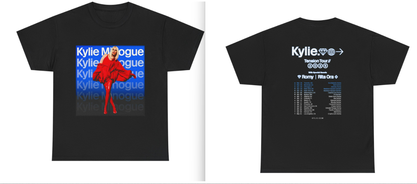 2025 Kylie Minogue Tension World Tour Double Sided T-shirts, Kylie Minogue 2025 Concert