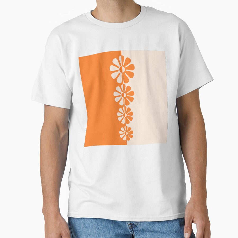 1960s Bold Retro Mod Flowers in Orange and Cream Classic T-Shirt