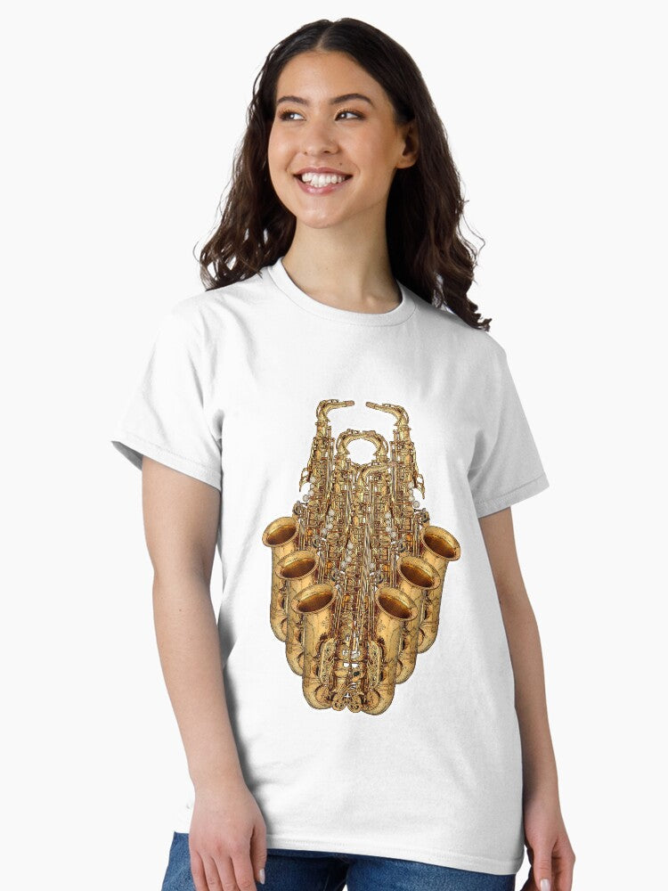 The Golden Saxo | Six Saxophones, Sax Jazz Romantic Music Classic T-Shirt
