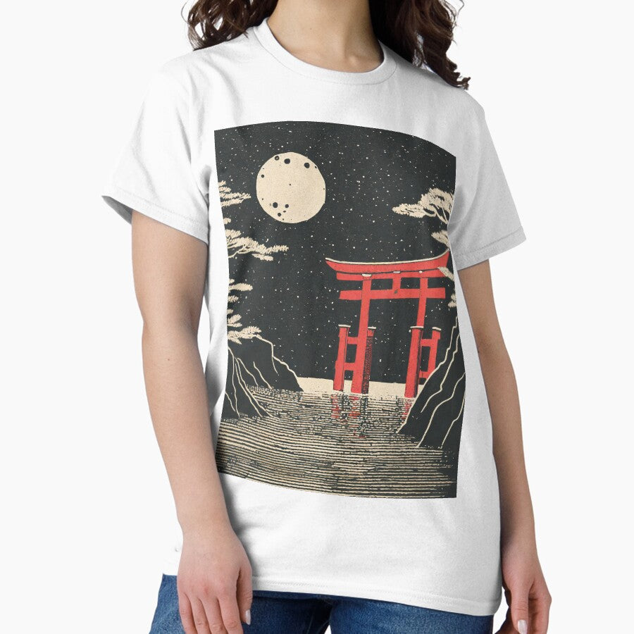 A Red Floating Torii Gate Of Itsukushima Shrine Linocut Classic T Shirt