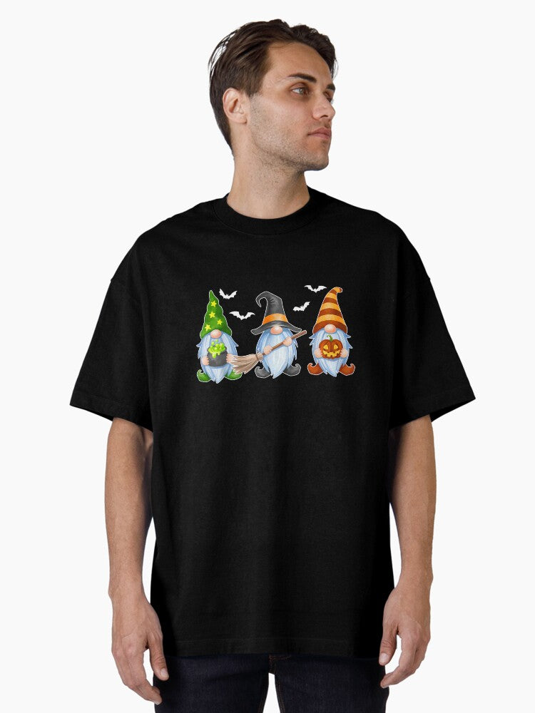 Halloween Gnomes Cute Autumn Pumpkin Fall Funny Holiday Oversized T-Shirt