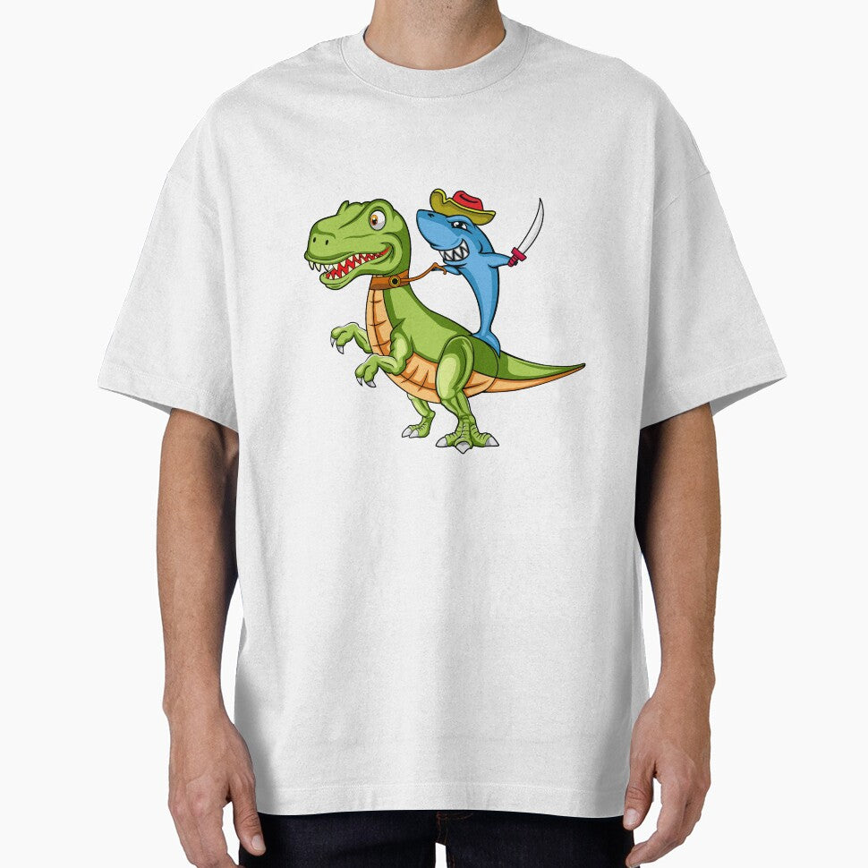 Cute Pirate Shark Riding Dinosaur T-Rex in The Kawaii Style by CreativeCranium