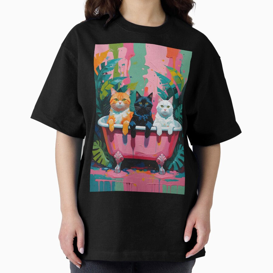 Abstract Colorful Cats Wall Art Eclectic Printable Art For Home Decor Trendy Colorful Decor Oversized T Shirt