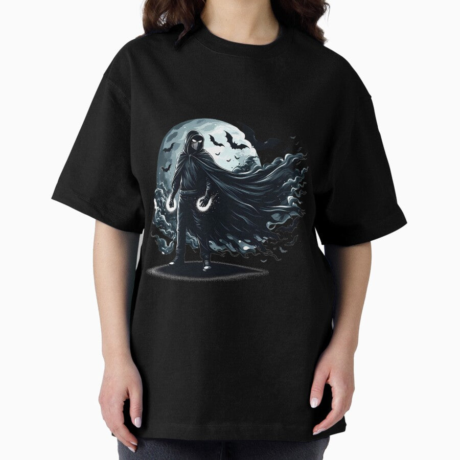 A mysterious superhero wears a cape and creates a powerful Halloween atmosphere Oversized T-Shirt