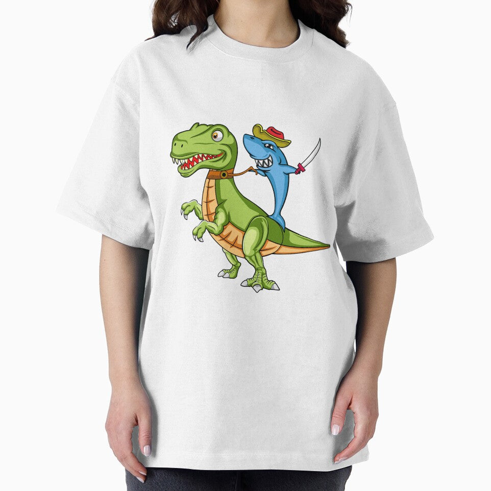 Cute Pirate Shark Riding Dinosaur T-Rex in The Kawaii Style by CreativeCranium