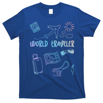 World Traveler Holiday Doodles Vintage Travel Lover Gift T-Shirt